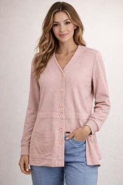 Koi by Kathy Peterson Claire Button-Front Long Sleeve Scrub Jacket